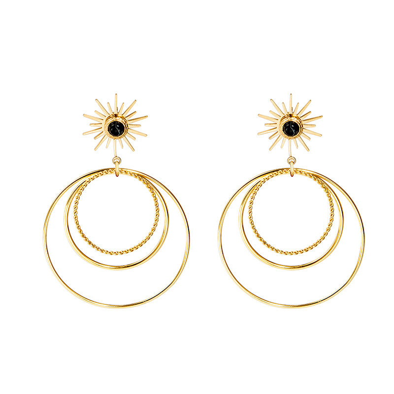 Elegant Sunflower Natural Stone Stainless Steel Hoop Earrings