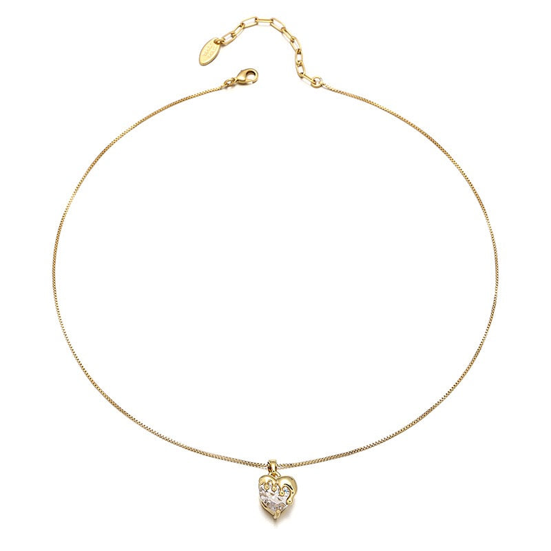 Brass Elegance Choker with Crystal Heart Necklace