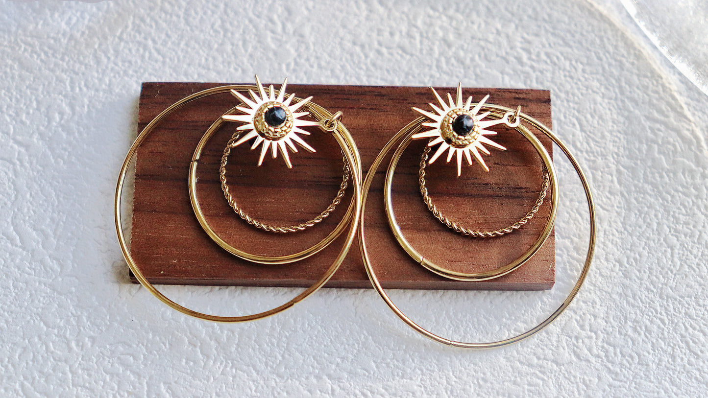 Elegant Sunflower Natural Stone Stainless Steel Hoop Earrings