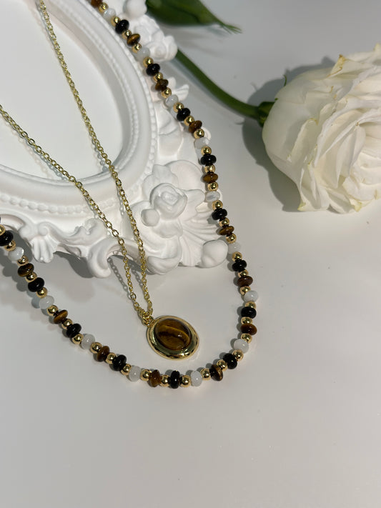 Vintage Unique design Silver Tiger Eye Stone Oval Pendant Necklace